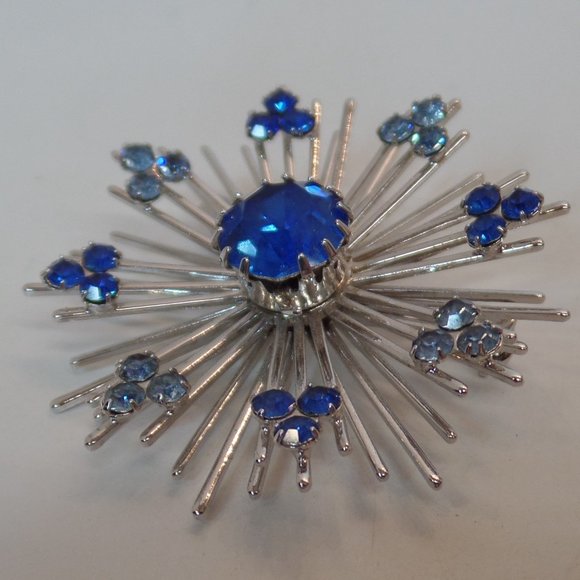 Sarah Coventry (Signed all 3 pieces) Starburst Atomic Brooch & Clip on Ear Rings - Picture 3 of 11